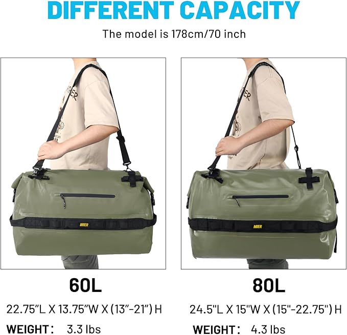 MIER Large Waterproof Duffel Bag Rolltop Dry Backpack Duffle Bags for Kayaking, Rafting, Boating, Swimming, Camping, Travel, Gym, Beach, 60L/80L-StrideForce Fitness
