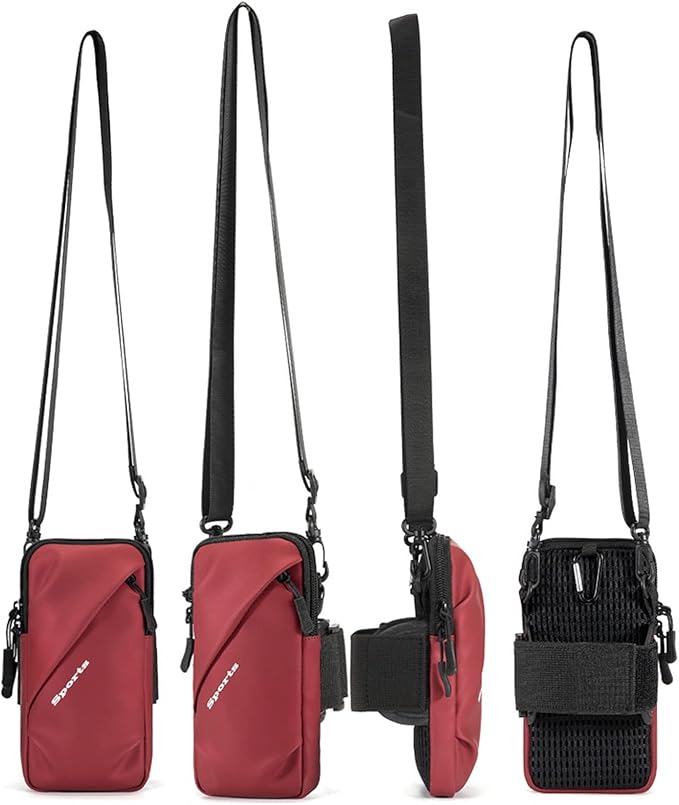Cell Phone Holder, Small Crossbody Shoulder Holsters Bag with Arm Band, Fits iPhone and Android, Use for Running, Walking, Hiking & Biking (6.7 Inches, Red)-StrideForce Fitness
