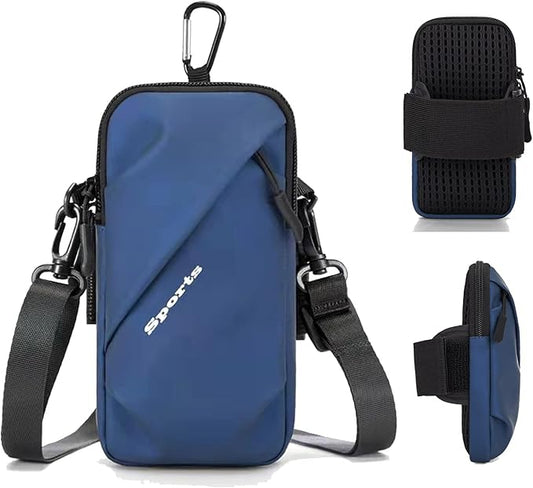 Phone Holder Arm Bands, Small Crossbody Shoulder Holsters Bag with Arm Band, Fits iPhone and All Cell Phones, Use for Running, Walking, Hiking & Biking (Plus Size,Blue)-StrideForce Fitness