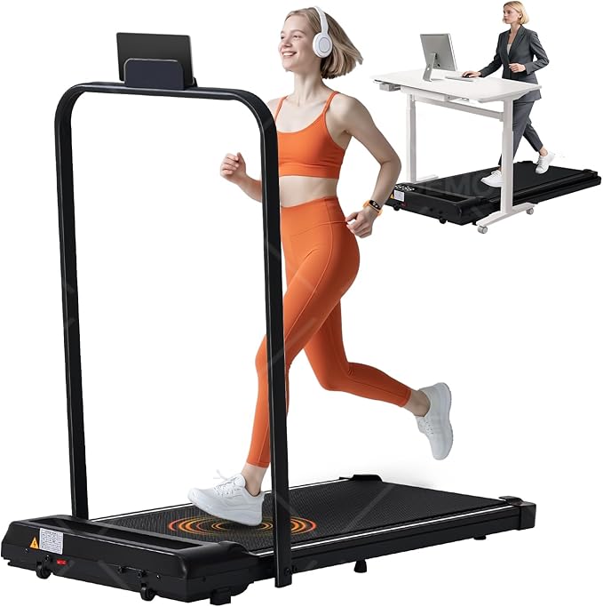Portable Compact Treadmill with Handles for Home Small Spaces, Foldable Folding Walking Pad Treadmill with Handle Bar, 3.0HP Electric Walking Pads Treadmills Home with 320LB Capacity, LED Display-StrideForce Fitness