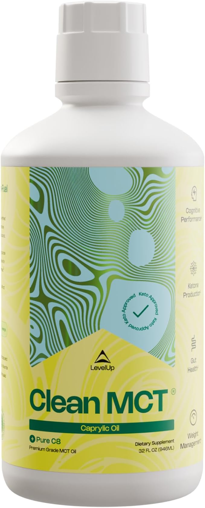 LevelUp Clean MCT Oil - 100% Caprylic C8 for Energy, Focus, Weight Management, Gut Health, Brain Superfuel - Keto Supplement for Ketogenic Coffee and Ketones - Non-GMO (32 oz)-StrideForce Fitness