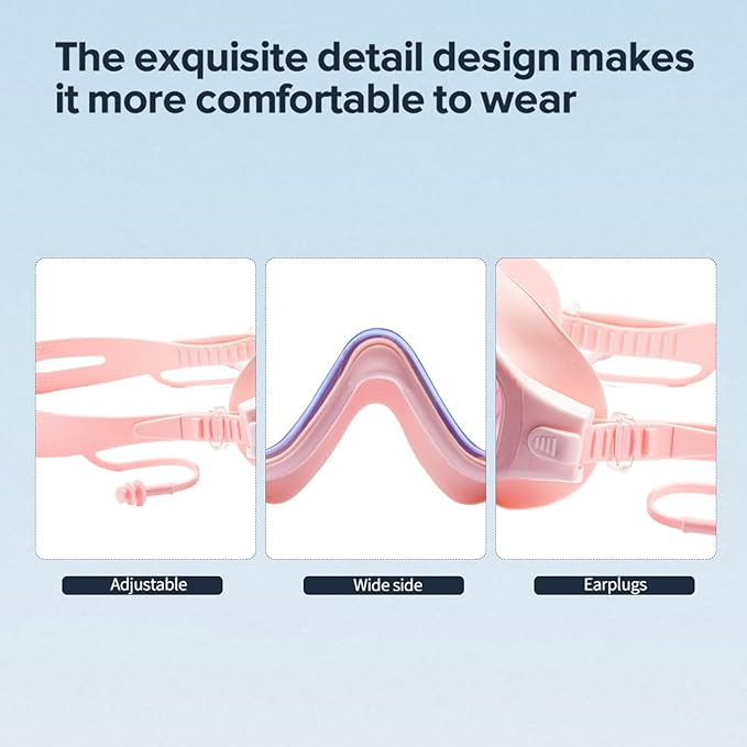 Adult Swimming Goggles,Leak-Proof,Anti-Fog Pool Glasses,Wide View Swim Goggles with Ear Plugs and Nose Clip-StrideForce Fitness