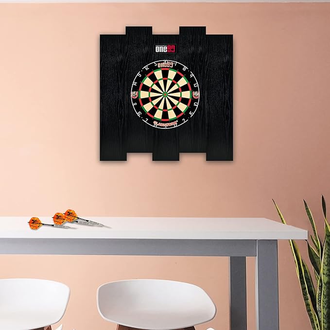 Knock-down Dartboard Backboard for A Large Area of Wall Protection Free Combination for Various Set-up Options Wooden Backboard with Black Veins Mounting Kits and Instructions Included Dartboard-StrideForce Fitness