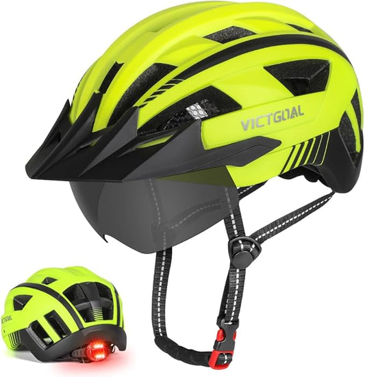 VICTGOAL Bike Helmet for Men Women with Led Light Detachable Magnetic Goggles Removable Sun Visor Mountain & Road Bicycle Helmets Adjustable Size Adult Cycling Helmets-StrideForce Fitness