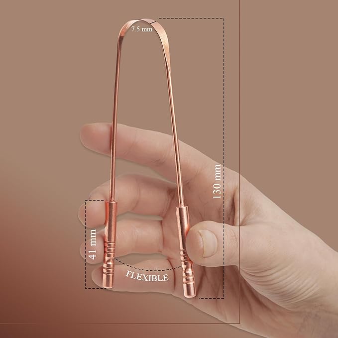 MasterMedi Tongue Scraper with Case Easy to Use Tongue Scraper for Adults, Tongue Cleaner for Oral Care & Hygiene Copper Set of 2 (with Travel Case)