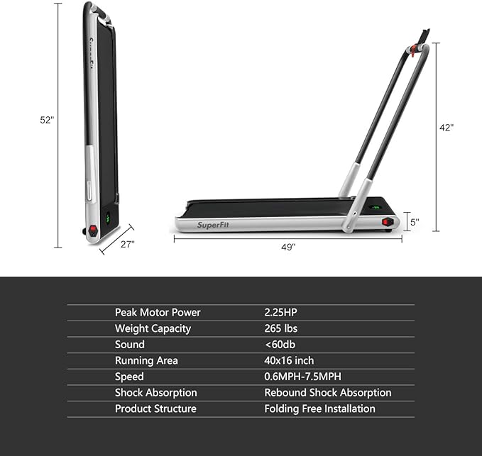 GYMAX Walking Pad, 2 in 1 Free Installation Under Desk Treadmill with Smart App, Remote Control & LED Display, 2.25HP Foldable Portable Compact Running Machine for Small Spaces Home Office-StrideForce Fitness