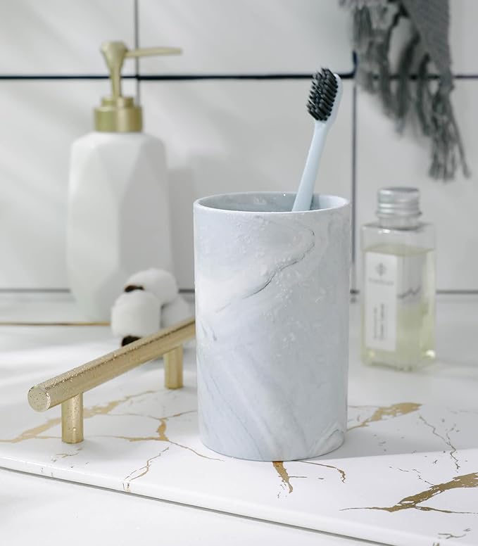 Kelake Ceramic Rustic Gray Marble Bathroom Tumbler Cup for Mouthwash Rinsing Toothbrush and Toothpaste Holder Stand Cups 280 ml Porcelain Milk Drinking Cups for Christmas Birthday
