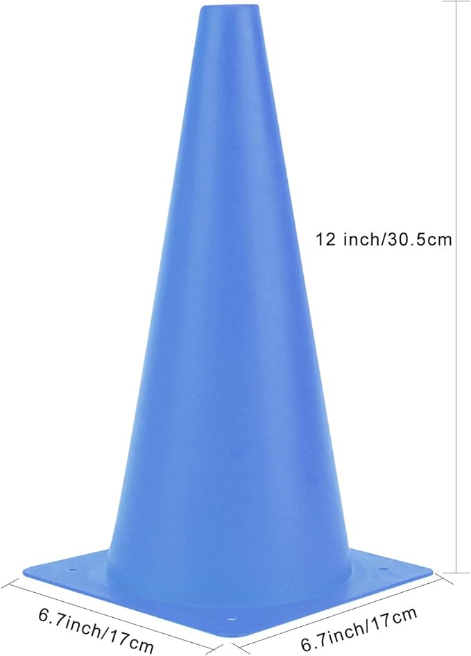 12 Inch Traffic Training Cones, Plastic Safety Parking Cones, Agility Field Marker Cones for Soccer Basketball Football Drills Training, Outdoor Sport Activity & Festive Events - 6 Colors-StrideForce Fitness
