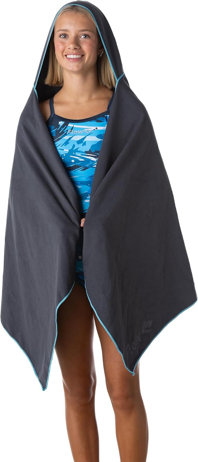 Flow Hydro Sport Towel - Microfiber Quick Dry Swimming Towels for Swim, Pool, Triathlon, and Other Water Sports in Medium, Large, Extra Large, and Hooded Sizes (Gray, Large w/Hood)-StrideForce Fitness