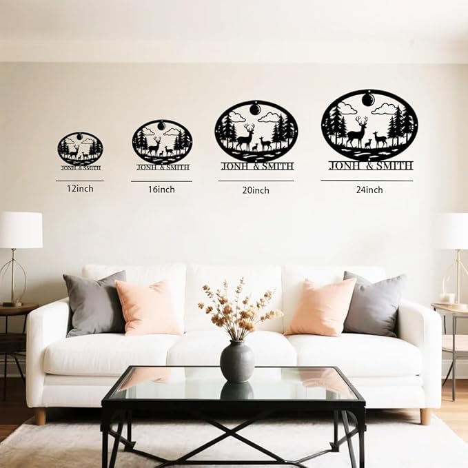 Personalized Forest Deer Metal Name Sign | Custom Metal Signs | Family Wall Art & Split Letter Name | Wedding Gift & Anniversary | Indoor Decor Gift for Women, Men, Wife, Parents, Couple-StrideForce Fitness