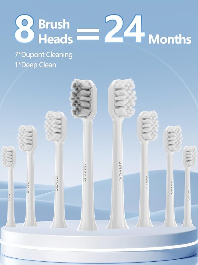 7MAGIC Sonic Electric Toothbrush for Adults and Kids - Up to 180 Days Runtime, 42000 VPM Powered Toothbrush, 5 Modes & 3 Intensities for Sensitive Teeth & Braces, Includes 8 Brush Heads, White