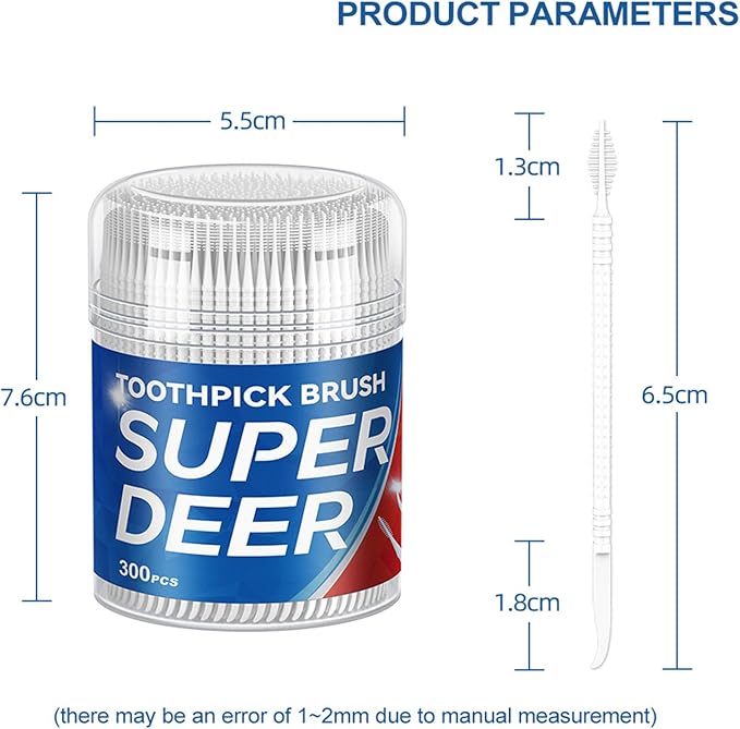 Super Deer 300Count Brushpicks Interdental Toothpicks,Soft Bristle Dental Floss Picks Toothpicks,Helps Removes Plaque and Debris Between Your Teeth (1)
