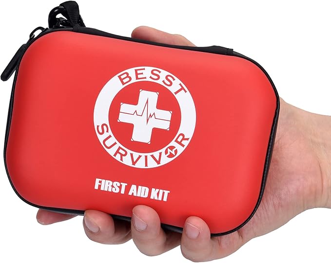 Mini First Aid Kit -Small Waterproof Hard Shell Medical Kit with Compartments for Camping, Hiking, Car, Home, Office, School - Vehicle & Outdoor Emergency Medical Kit (Red)-StrideForce Fitness