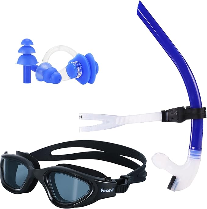 Swim Snorkel for Lap Swimming,No loud gurgling noise No hurt forehead No slip front swimming Snorkeling Training for adult/kid/youth,swimmer snorkle center Mount snorkel tube One-Way Purge Valve-StrideForce Fitness