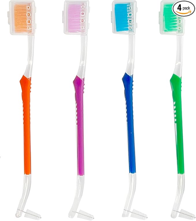 4-Pack Orthodontic Toothbrushes with Double-Ended Design – V-Trim Brush and Interspace Brush for Effective Braces Cleaning, Multi-Colored Set for Oral Dental Care