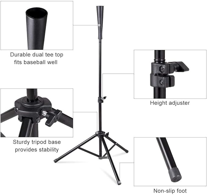 Goplus Batting Tee, Adjustable Baseball Softball Tripod for Batting Training Practice with Carrying Bag-StrideForce Fitness