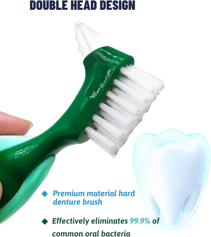 Premium Hard Denture Brush Toothbrush for False Teeth, Multi-Layered Bristles & Portable Denture Double Sided Brush, Denture Care (Pack of 4)