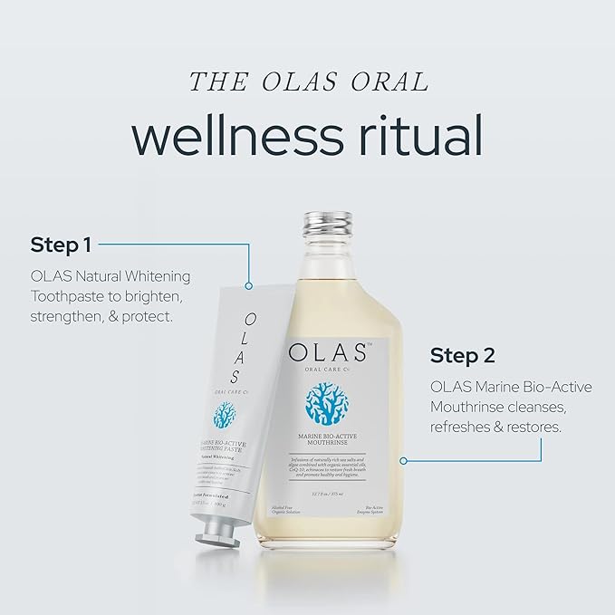 Olas Alcohol Free Mouthwash & Oral Rinse - Marine Bio-Active Mouth Rinse with Essential Oils & Antioxidants for a Healthy Oral Microbiome - Fluoride Free Natural Mouthwash (3 Count, 1 Fl Oz Each)