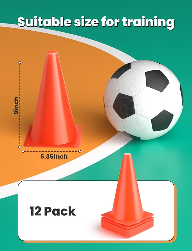 GHB Soccer Cones 7" 9" of 12 24 Pack Disc Soccer Sport Cones Training Field Marker Agility Cones for Basketball, Coaching, Practice Equipment Includes Drills Guide-StrideForce Fitness