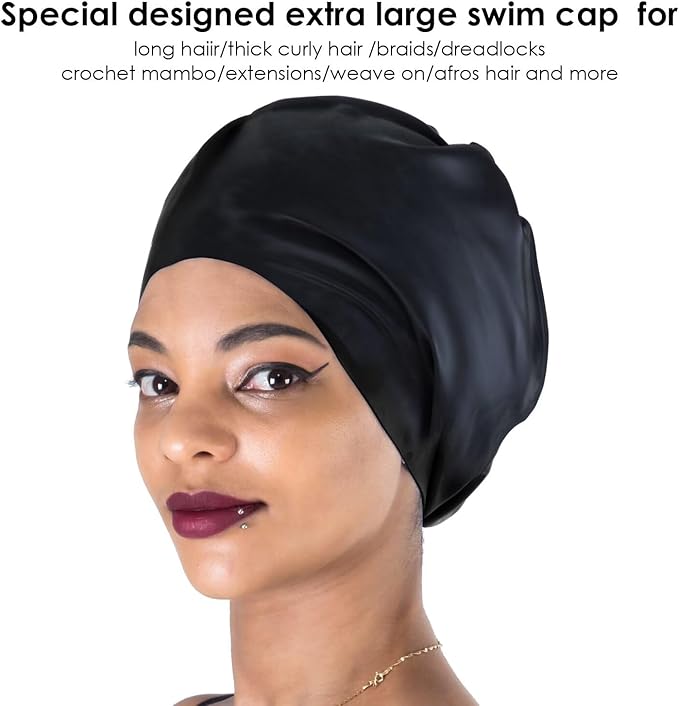 Dsane Extra Large Swimming Cap for Women and Men,Special Design Swim Cap for Very Long Thick Curly Hair&Dreadlocks Weaves Braids Afros Silicone Keep Your Hair Dry-StrideForce Fitness