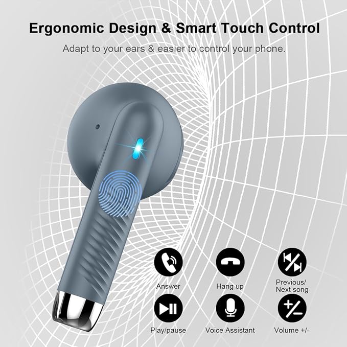 Wireless Earbuds, Bluetooth 5.4 Headphones in Ear with Noise Cancelling Mic, Bluetooth Earbuds Stereo Bass, IP7 Waterproof Sports Earphones, 32H Playtime USB C Charging Ear Buds Gray for Android iOS-StrideForce Fitness