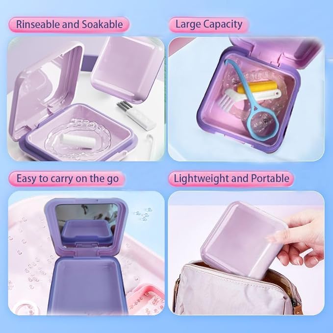 Retainer Case,Cute Mouthguard Case with Mirror,Slim Night Mouth Guard Case with Lid Hinge,Aligner Case,Inner Size 2.56, 2.36, 0.79inch