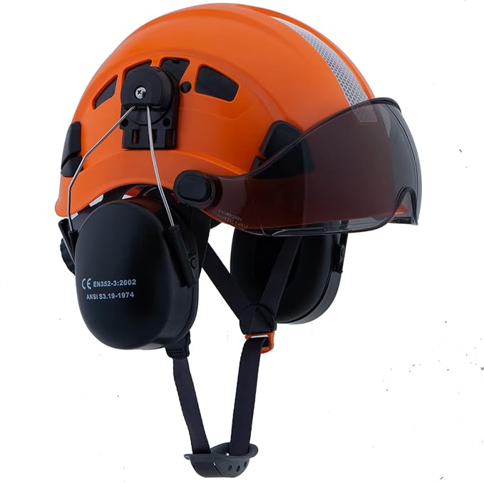 LOHASPRO Arborist Forestry Helmet Safety Hard Hat with Visor and Ear Muffs for Tree Service Logging Cutting Wood Chainsaw Helmet Garden Work Mowing(P91 Orange+Smoked Visor+Earmuff)-StrideForce Fitness