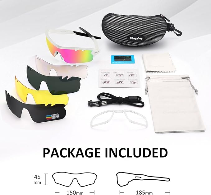 BangLong Polarized Sports Sunglasses Cycling Sun Glasses for Men Women with 5 Interchangeable Lenes for Running Baseball Golf-StrideForce Fitness