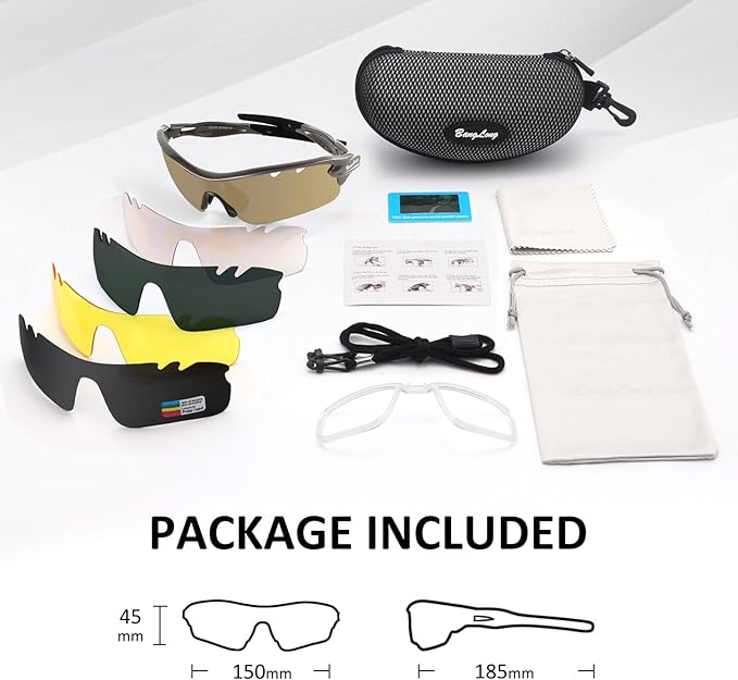 BangLong Polarized Sports Sunglasses Cycling Sun Glasses for Men Women with 5 Interchangeable Lenes for Running Baseball Golf-StrideForce Fitness