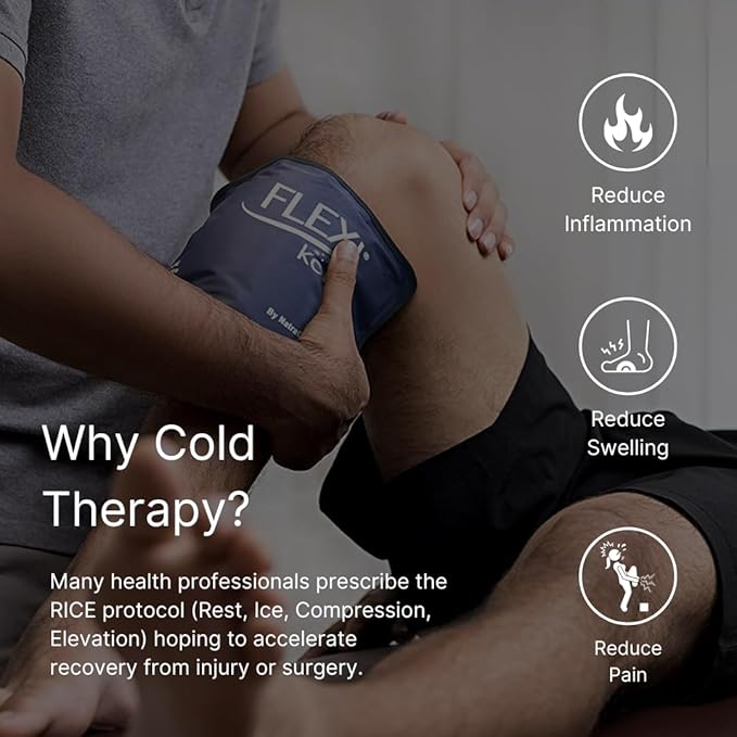 FlexiKold Reusable Gel Ice Pack with Straps – Cold Compress Pack for Injuries – Flexible Medical Ice Wrap for Back, Shoulders, Legs, Knees, Sciatica, Muscle Pain – Half Size-StrideForce Fitness