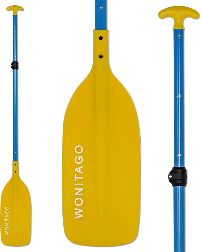 Canoe Paddles Aluminum Paddle with Plastic Blades Floating Adjustable Canoeing and Boating Oars, 122-152 cm/4-5 Ft, Black/Yellow-StrideForce Fitness