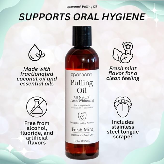 SpaRoom Oil Pulling for Teeth and Gums – 2 Pack Coconut Oil Pulling for Teeth with Tongue Scraper, Fresh Mint, Natural Mouthwash Alternative for Gum Health, Oral Hygiene, and Breath Support, 16 fl oz