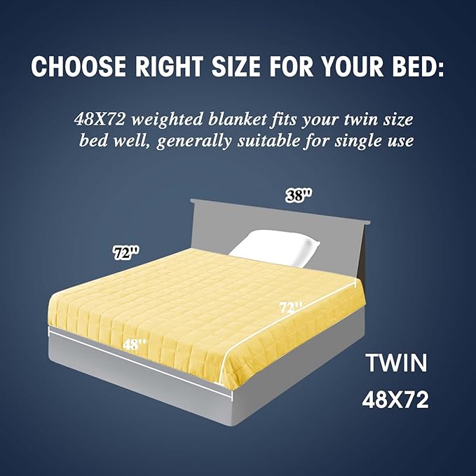 yescool Weighted Blanket for Adults (15 lbs, 48" x 72", Yellow) Cooling Heavy Blanket for Sleeping Perfect for 160-180 lbs, Twin Size Breathable Blanket with Premium Glass Bead, Machine Washable-StrideForce Fitness