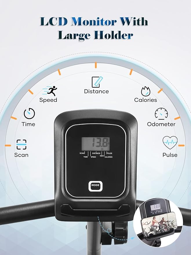 Exercise Bike Recumbent Exercise Bike for Home Stationary Bike Sturdy Quiet 8 Levels Large Comfortable Seat Heart Rate Handle & Device Holder 300 LB Weight Capacity-StrideForce Fitness