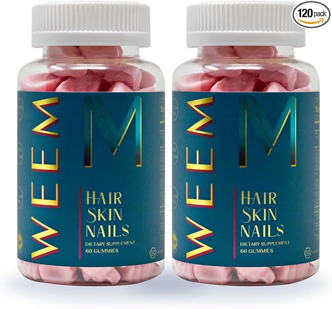 WEEM Hair Skin and Nails Gummies - Supports Healthy Hair - Vegan biotin Vitamins for Women & Men Supports Faster Hair Growth, Stronger Nails, Healthy Skin, Extra Strength (2)-StrideForce Fitness