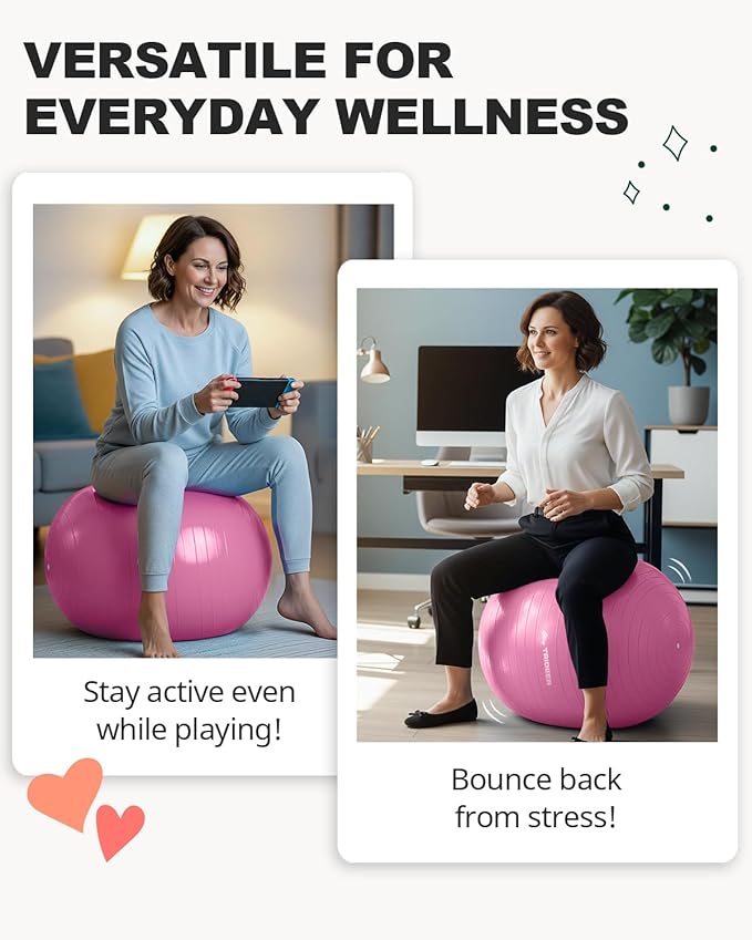 Trideer Extra Thick Yoga Ball Exercise Ball, 5 Sizes Gym Ball, Heavy Duty Ball Chair for Balance, Stability, Pregnancy, Quick Pump Included-StrideForce Fitness