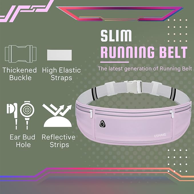 USHAKE Slim Running Belt, Workout Fanny Pack for Men Women,Exercise Waist Pack for Apple iPhone Holder, Runner Belt for Running Walking Cycling Camping Gym Light Purple-StrideForce Fitness