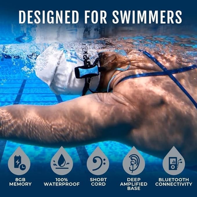 H2O Audio Stream 3 PRO and Surge S+ Earbuds - Underwater Streaming Music Waterproof MP3 Player for Swimming with Bluetooth and Short Cord Underwater Headphones with Superior Sound Quality (Blue)-StrideForce Fitness