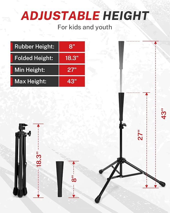 Gonex Baseball Softball Practice Hitting Batting Tripod Stand Rubber Tee Collapsible Portable with Carrying Bag-StrideForce Fitness