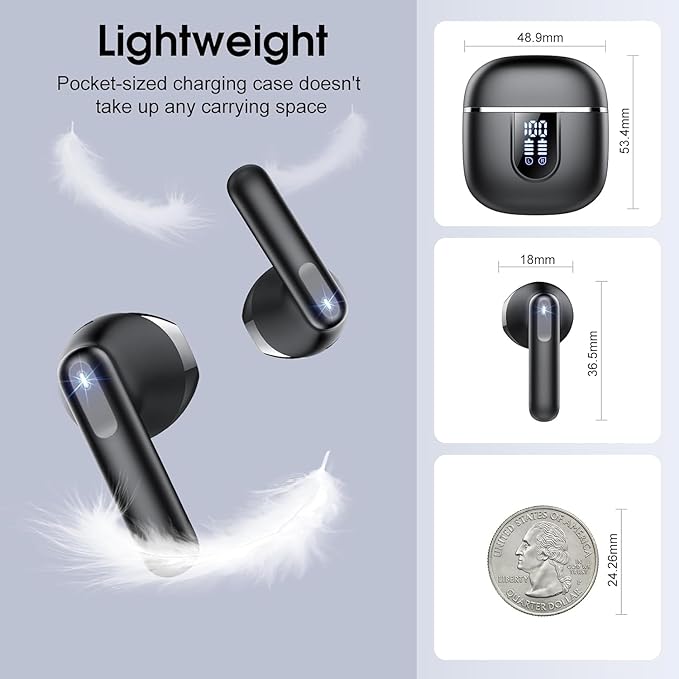 Wireless Earbuds, 2025 Bluetooth 5.4 Headphones with 3D Bass Stereo, 40H Ultralight in-Ear Buds, Bluetooth Earbuds with 4 ENC Noise Cancelling Mic, USB-C LED, IP7 Waterproof Earphones for Android iOS-StrideForce Fitness