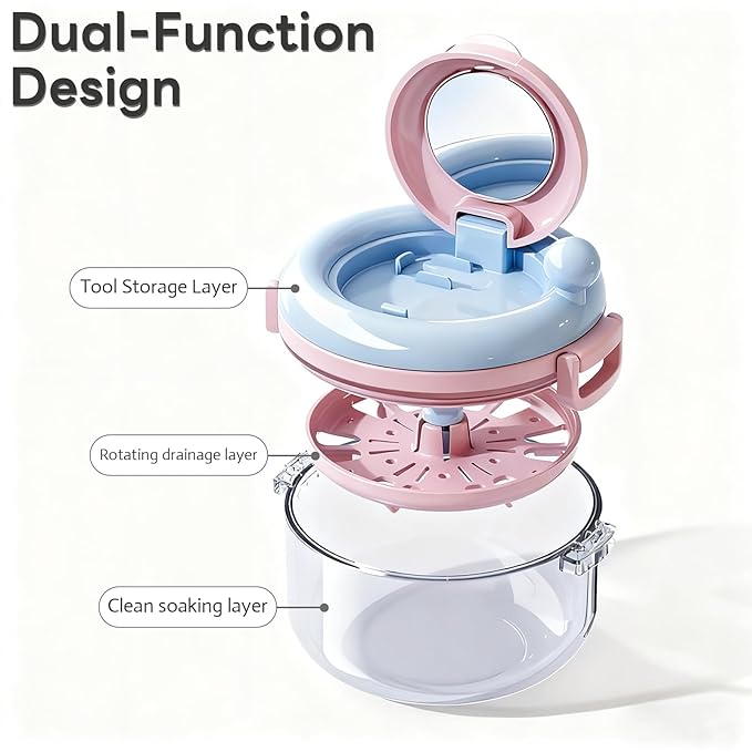 Retainer Case and Mouth Guard Case - Portable Orthodontic Storage Container with Filter and Tools, Denture Cleaning Box, No Leaks Denture Bath Box (Cream)