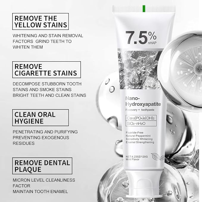 7.5% Hydroxyapatite Toothpaste(2PCS), Fluoride Free Toothpaste, Gentle Mint for Advanced Enamel Protection & Strengthening, Appropriate for Sensitive Teeth - Adult, Kids