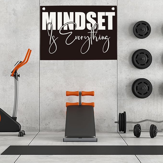 Mindset is Everything Gym Motivational Wall Art Banner Dorm Posters Gifts for Guys Men Women Gym Flag Decor for Home Gym Bedroom Workout Room 30x20 Inchs-StrideForce Fitness