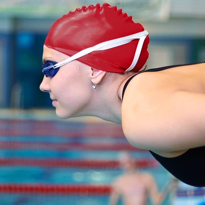 Syhood 6 Pieces Unisex Adult Silicone Swim Cap Waterproof Swimming Hat Non Slip Pool Hat Elastic Silicone Cap for Long and Short Hair-StrideForce Fitness