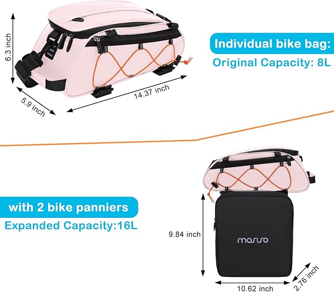 MOSISO Bike Rack Bag with 2 Removable Panniers, Waterproof Bike Trunk Cooler Storage Handbag Insulated Bicycle Rear Seat Pouch, Bicycle Storage Saddle Shoulder Bag Cycling Luggage Pouch, Pink-StrideForce Fitness