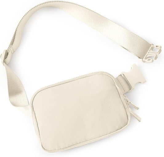 ODODOS Unisex Mini Belt Bag with Adjustable Strap Small Fanny Pack for Workout Running Traveling Hiking, Eggshell-StrideForce Fitness