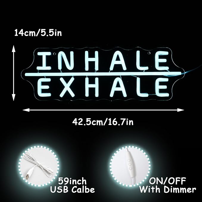 "Inhale Exhale" Neon Sign Yoga Neon Signs Letter Led Neon Sign Blue LED Neon Lights for Yoga Room Pilates Studio Bedroom Gym Decoration-StrideForce Fitness