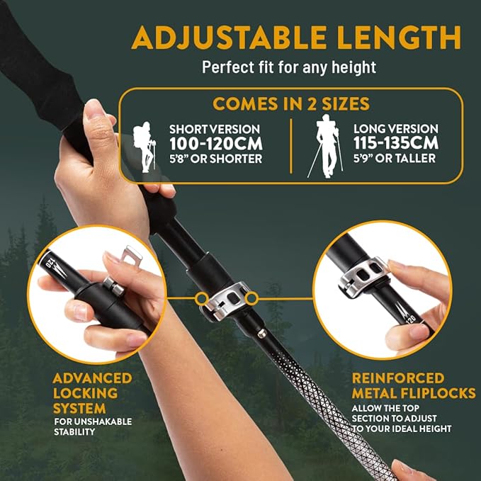 Premium Foldable Hiking Poles by USA Brand - Adjustable, Lightweight Trekking Poles Made of Aircraft Aluminum, Metal Flip Locks & Comfortable Real Cork and EVA Foam Grips-StrideForce Fitness