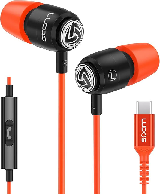 LUDOS Clamor USB C Headphones for iPhone 16 15 Pro Max Plus iPad Pro, 5 Years Warranty, USB-C Earbuds for Samsung Galaxy S24 S23 Ultra S22 S21 FE S20 A55 A54 A53, USB Type C Earphones - Coral-StrideForce Fitness