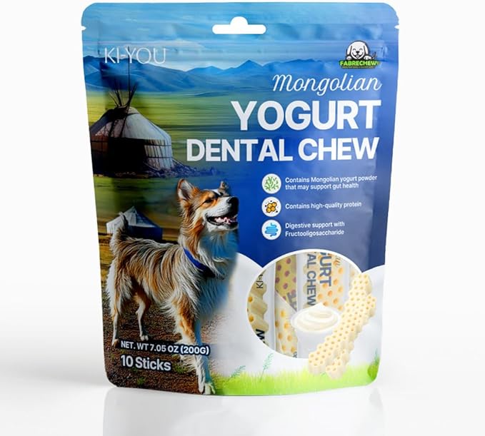 KI-You Mongolian Yogurt for Dogs – Probiotic & Prebiotic Rich for Gut Health, Soft Honeycomb Shape for Gentle Dental Care, for Sensitive Gums (Chew - Long Type)